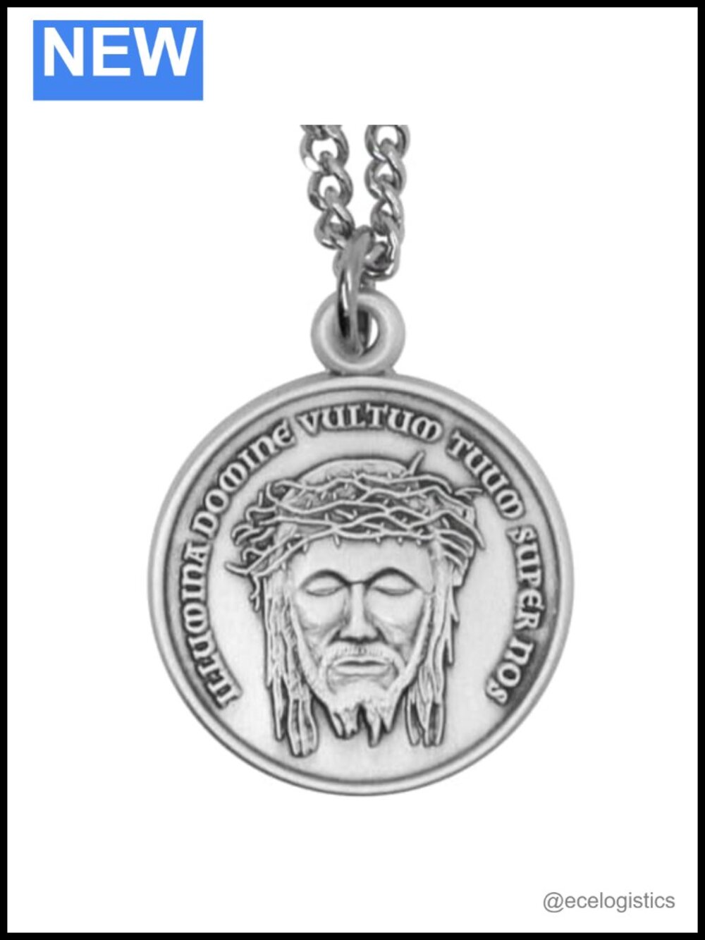 Sterling Silver Holy Face of Jesus Medal Necklace 20" Chain Catholic